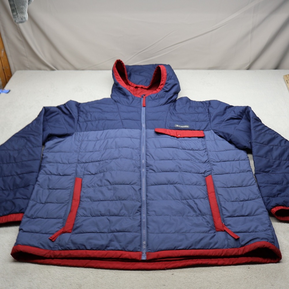 Columbia Jacket Mens XXL Blue Hooded Insulated Light Pack Winter Quilted Puffer
